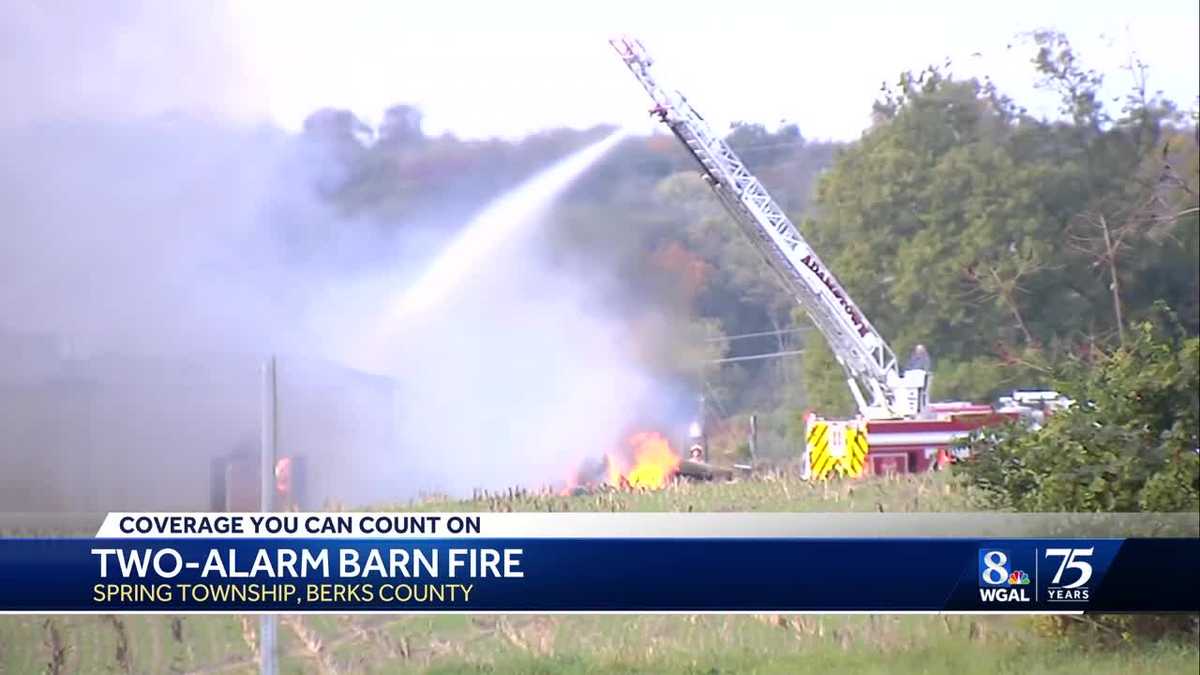 Firefighters battle 2-alarm fire at storage barn in Berks County, Pa.