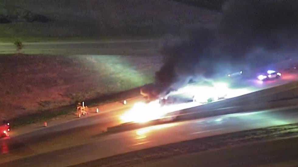Driver hospitalized after fiery crash on I-480