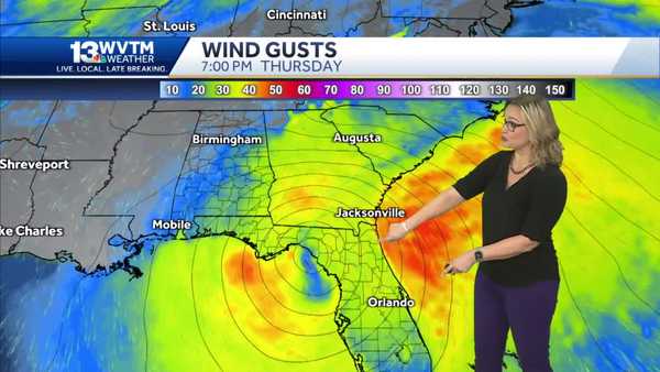 Gusty winds in central Alabama, tracking Nicole in the Atlantic