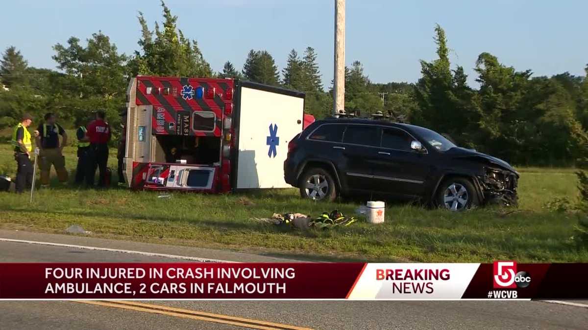 Four injured in rollover crash involving ambulance, two vehicles