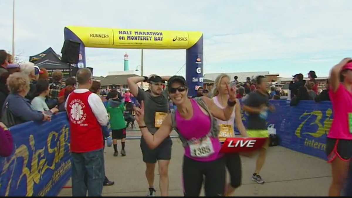 At the finish line of Big Sur Half Marathon on Monterey Bay 2014