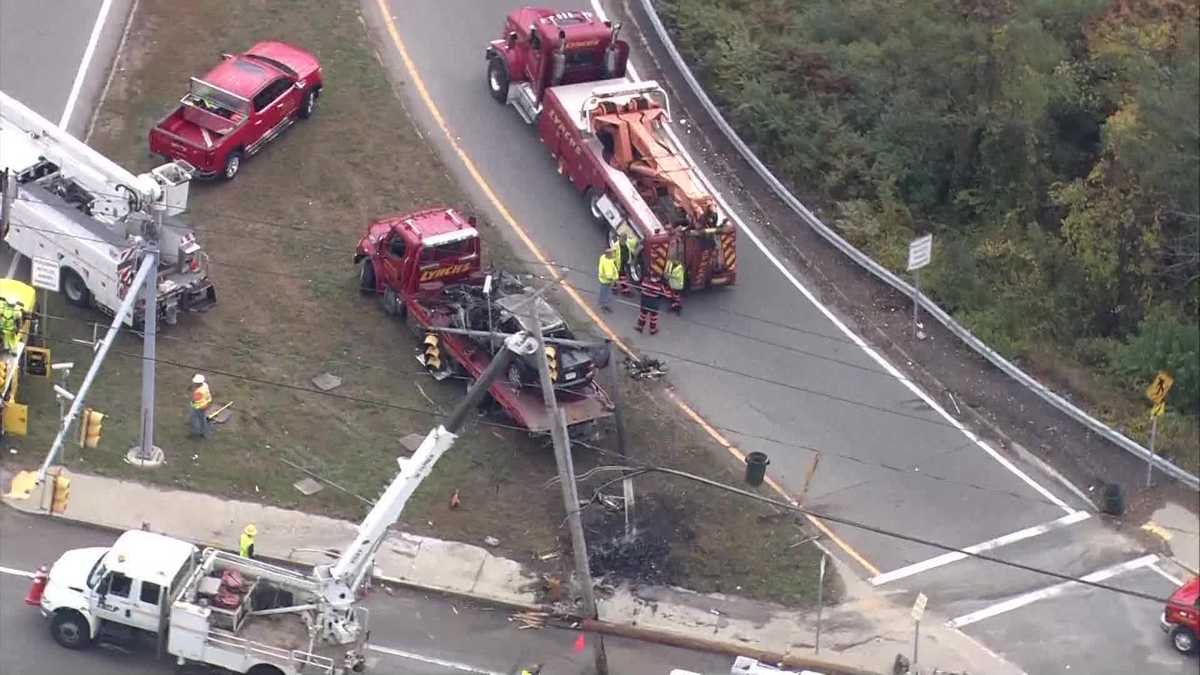 Truck slams into utility pole, catches fire after fleeing state trooper ...