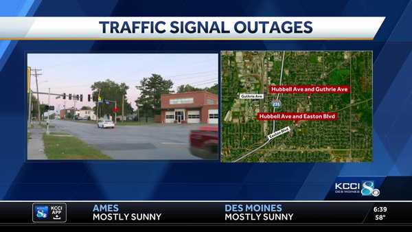Des Moines traffic: Traffic lights down on east side of Des Moines