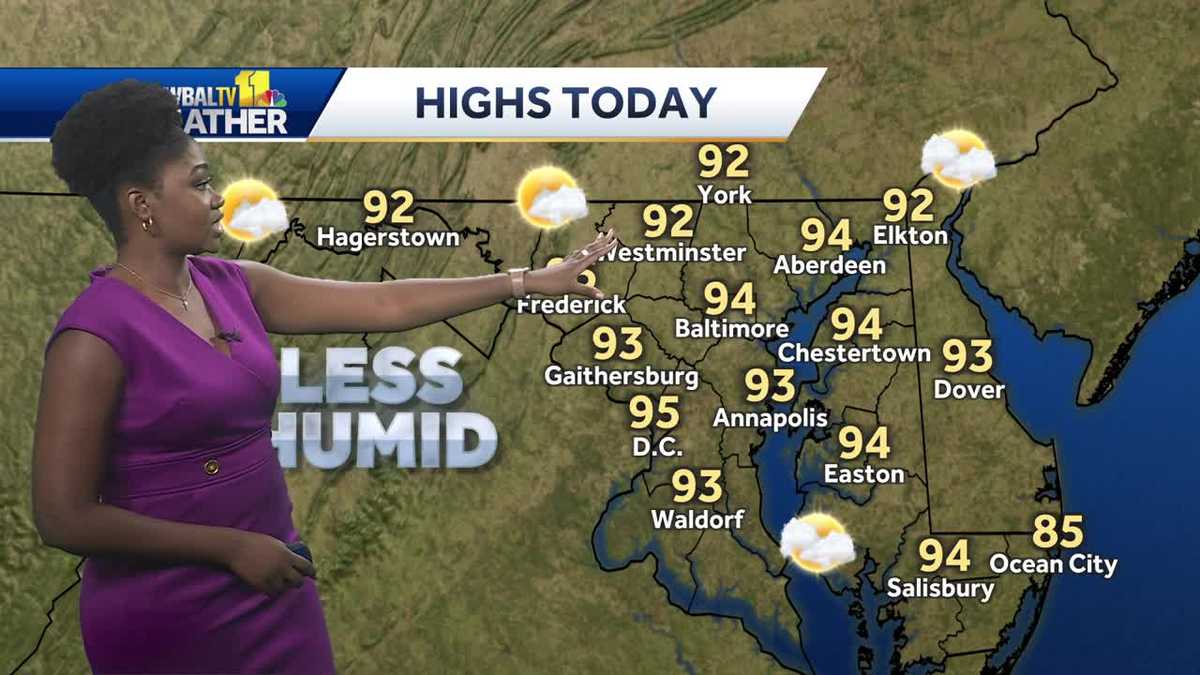 Less humid but still hot across Maryland today