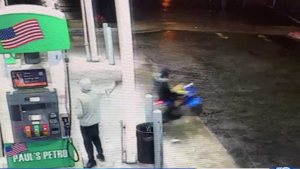 Wisconsin gas station security footage Motorcyclist shot, killed
