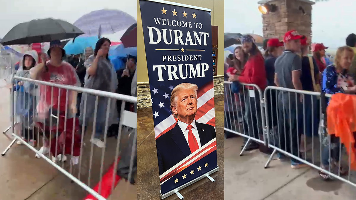 Supporters wait in rain before President Trump speaks in Oklahoma - KOCO