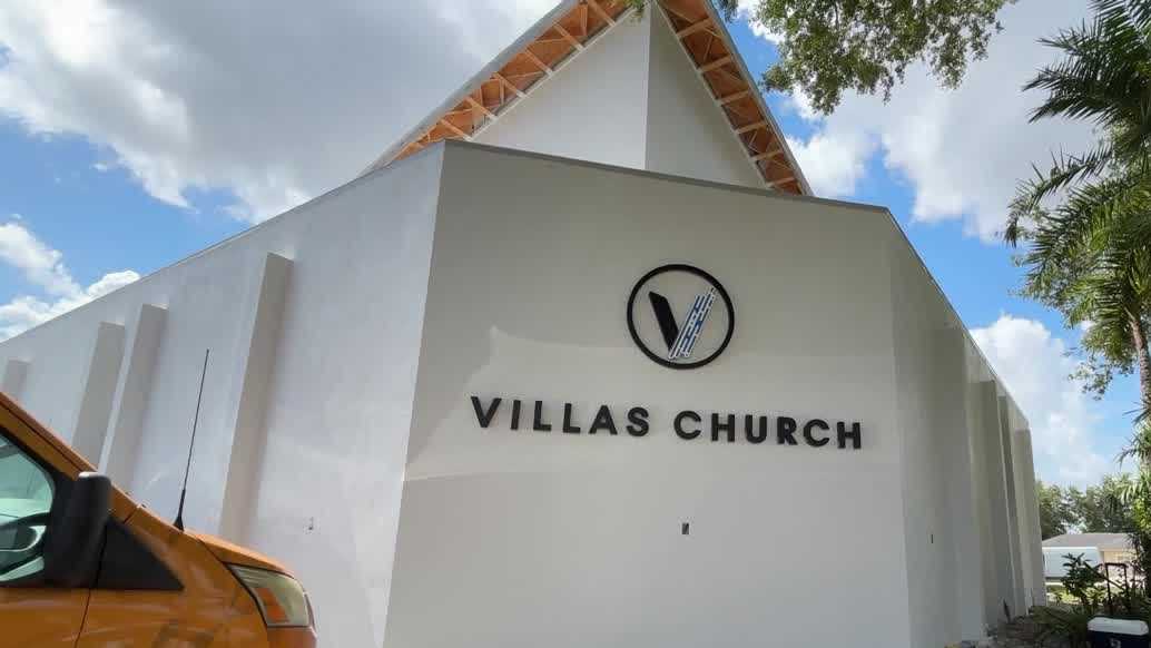 New signs up on Villas Church in south Fort Myers as rebuild from fire nears completion
