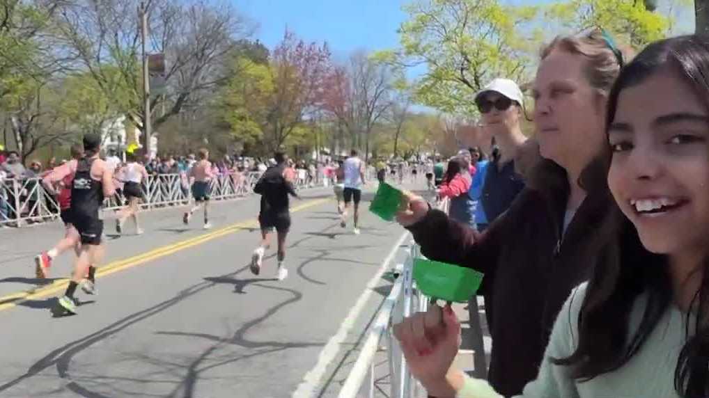 Thousands line the Boston Marathon race route