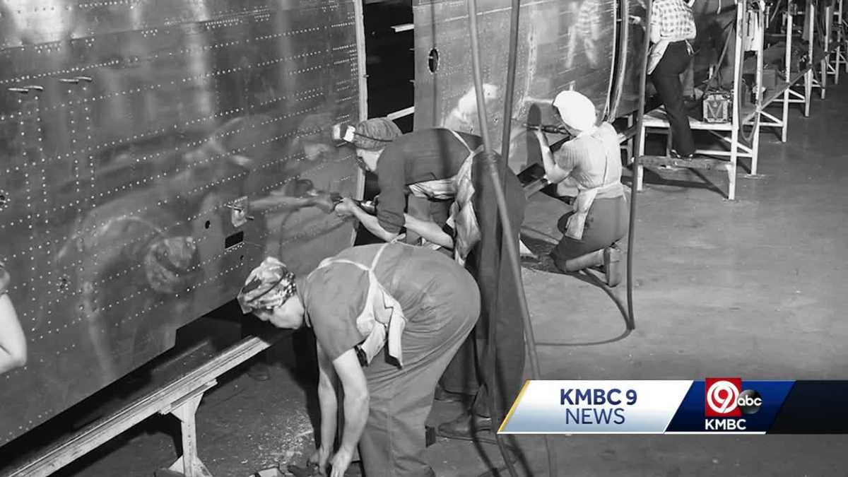 Kansas City 'Rosie the Riveter' works on her 1944 B25 from WWII