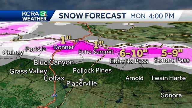 Valley rain and Sierra snow Sunday