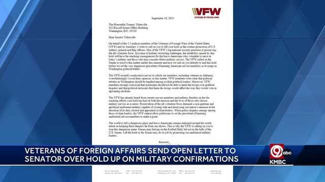 VFW sends open letter to senator over hold up on nominees - Vimarsana News