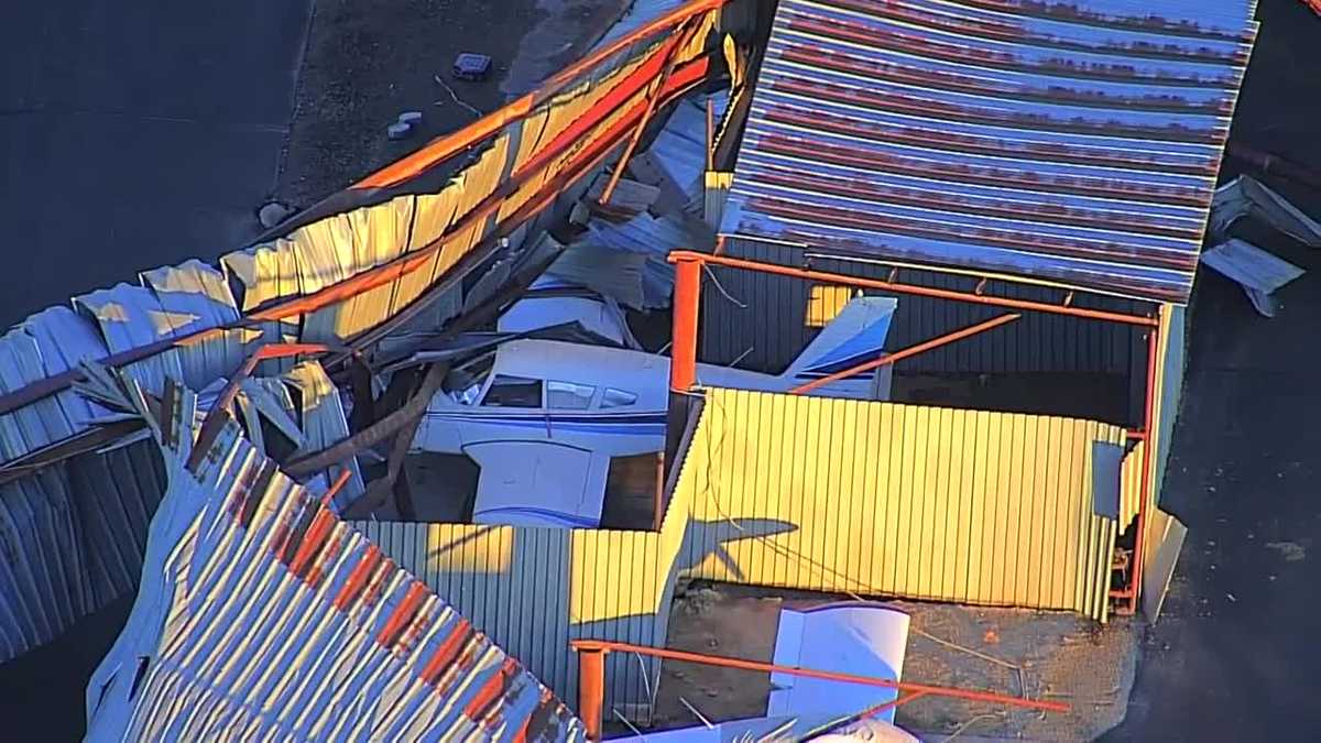 Oklahoma Tornado Damage Goldsby airport damaged in severe storms