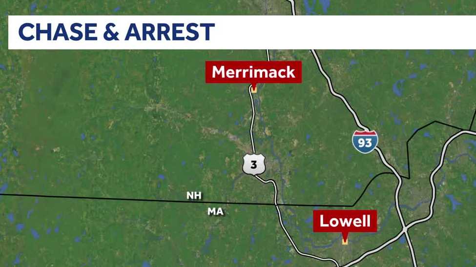 Massachusetts man arrested after high-speed chase from Lowell to Merrimack, state police say