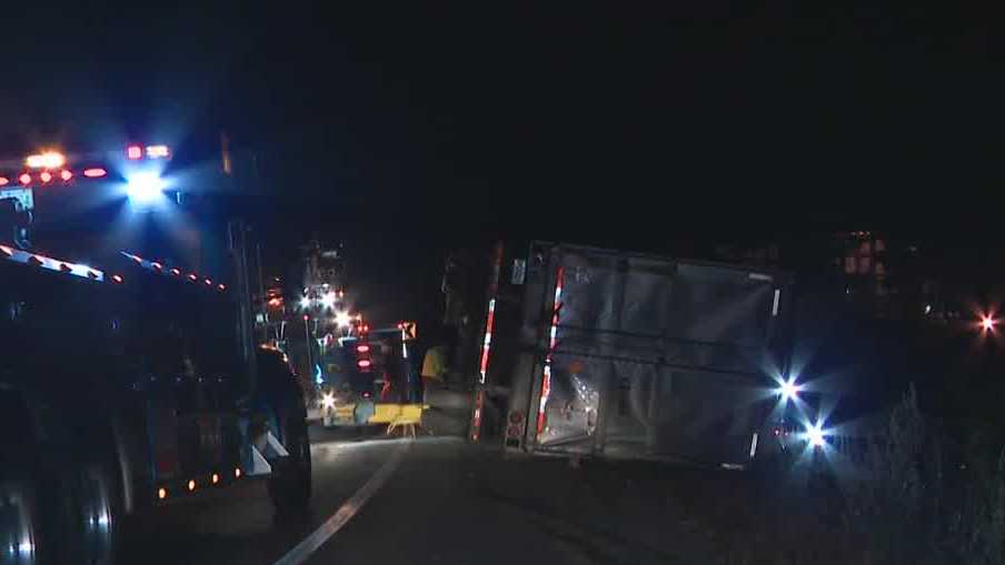 Manchester, New Hampshire crash: Tractor-trailer rolls over