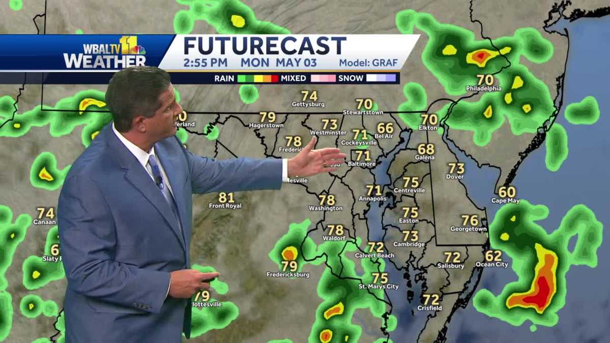 Scattered thunderstorms possible Monday afternoon
