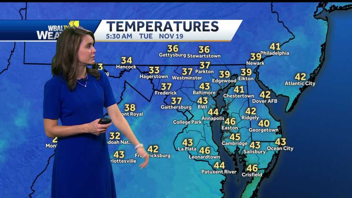Partly cloudy with a light breeze and temps in the 50s for Tuesday