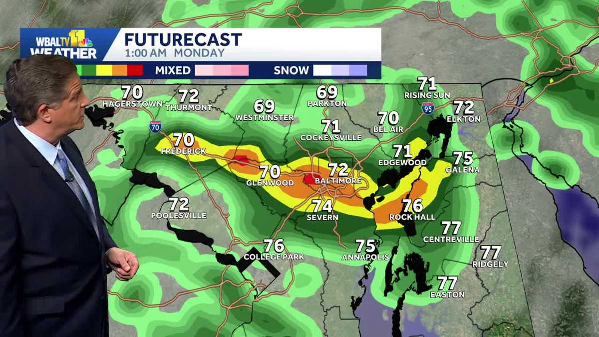 Storms tonight then dry Monday Morning