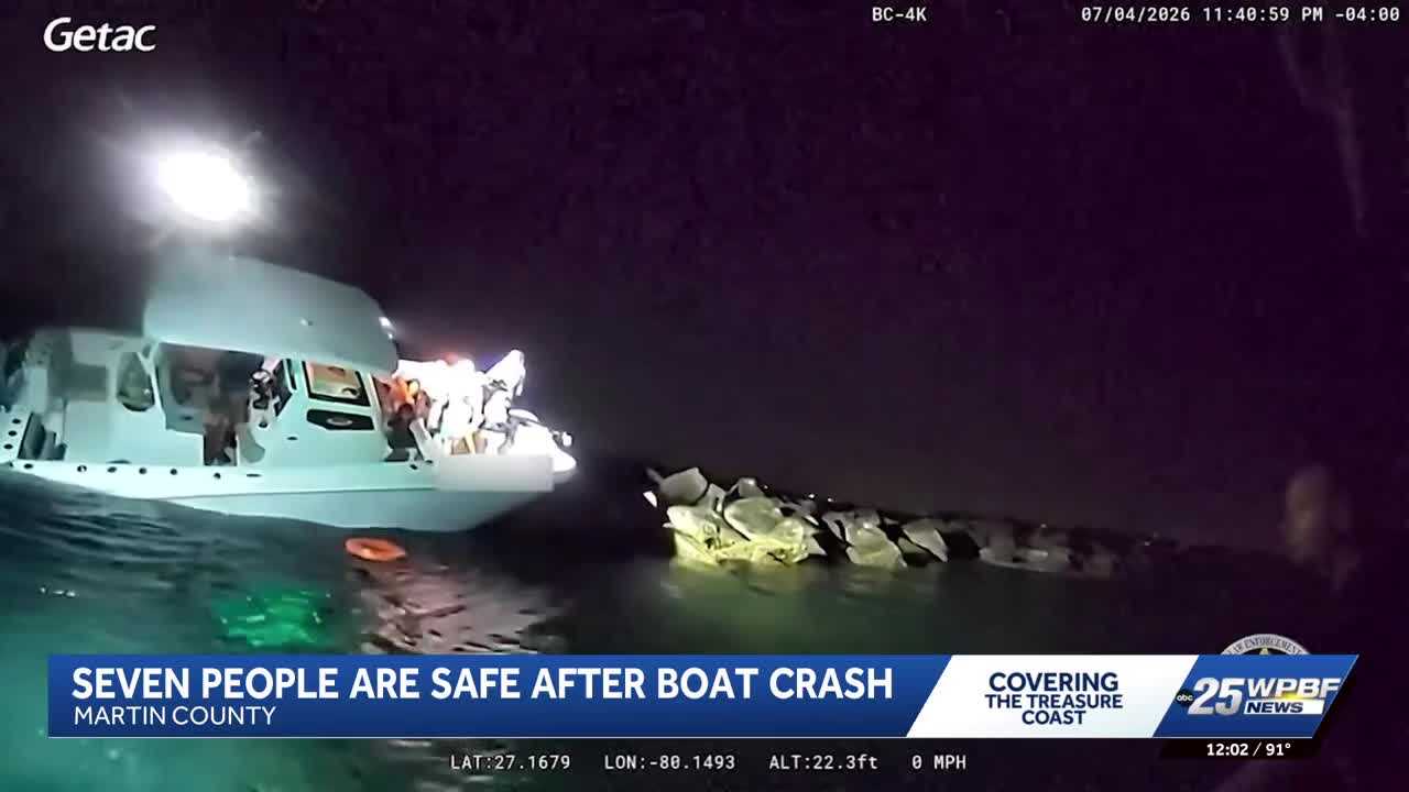 Seven rescued after boat crashes near St. Lucie Inlet in Martin County