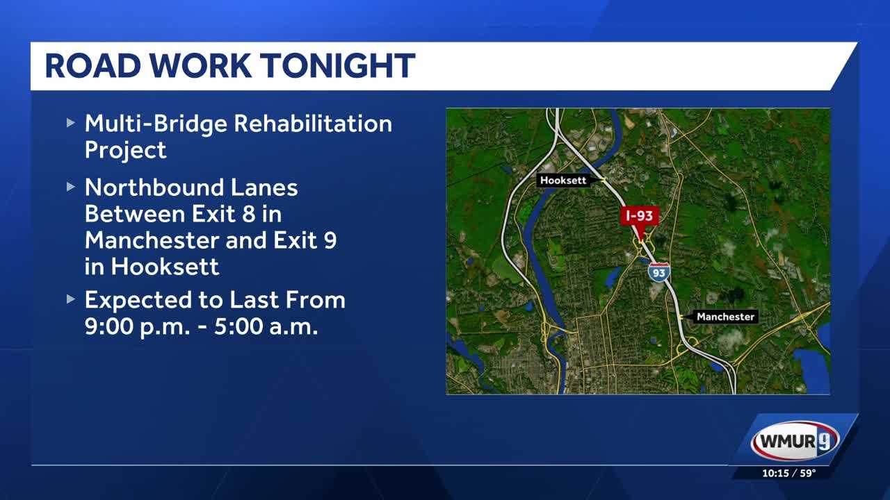 Overnight I-93 construction to impact northbound lanes in Manchester, Hooksett