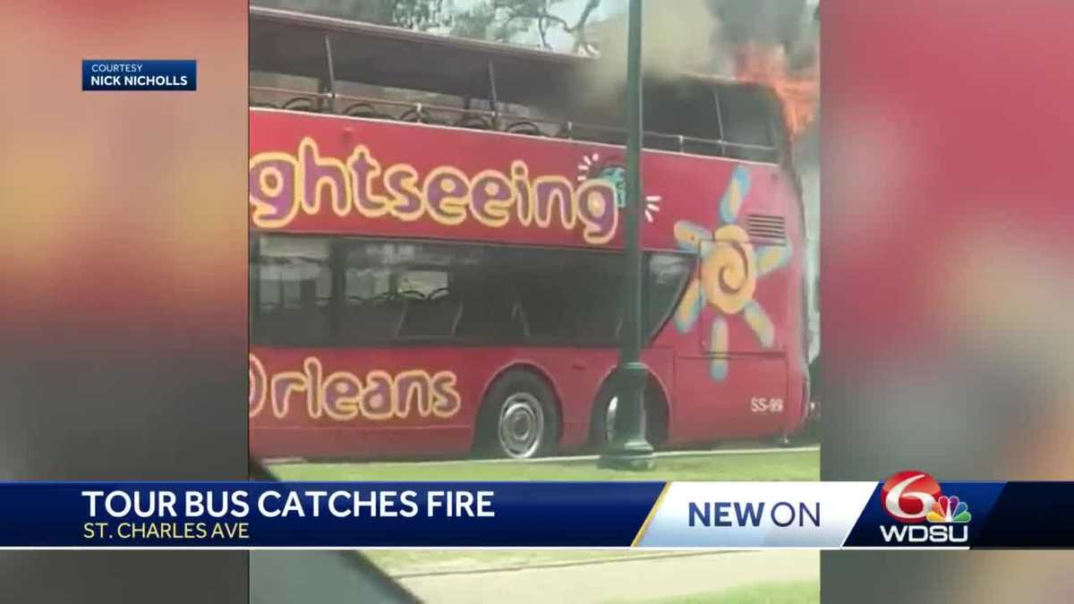 Tourist bus catches fire on St. Charles Ave., video shows