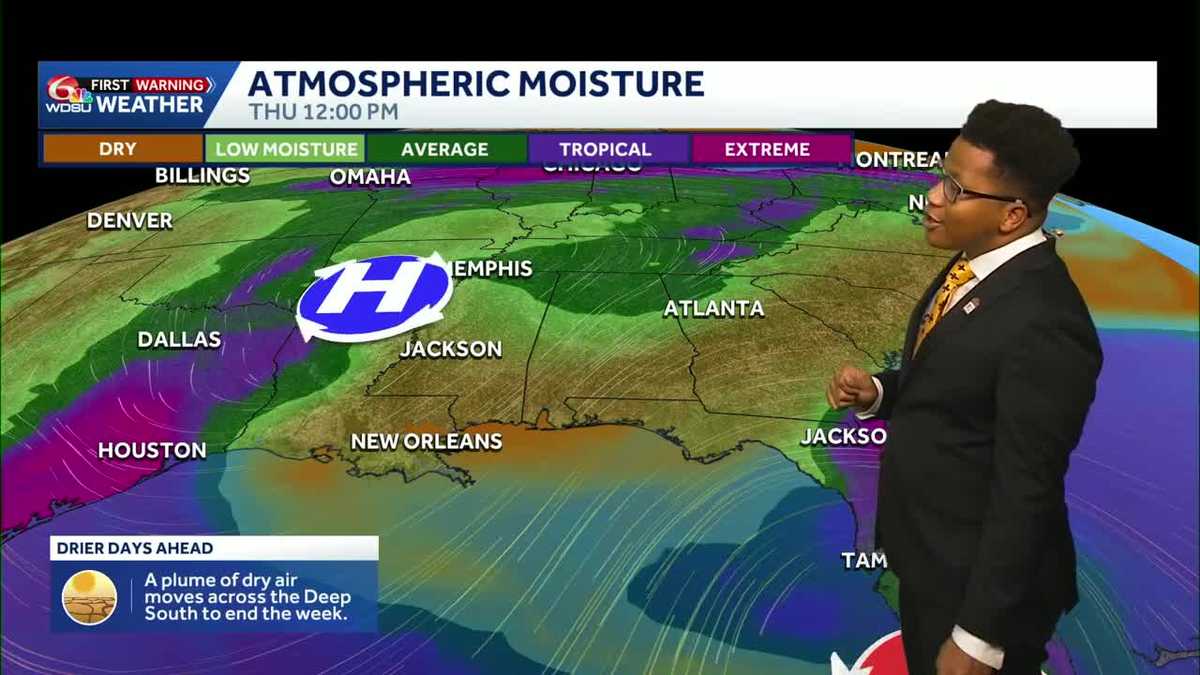 Storms return to Louisiana's weather forecast on Monday, followed by drier days