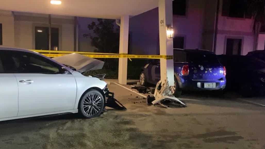 Car crashes into pole at San Carlos Park apartment complex