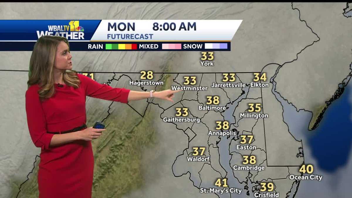 Mid 40s, cloudy Monday