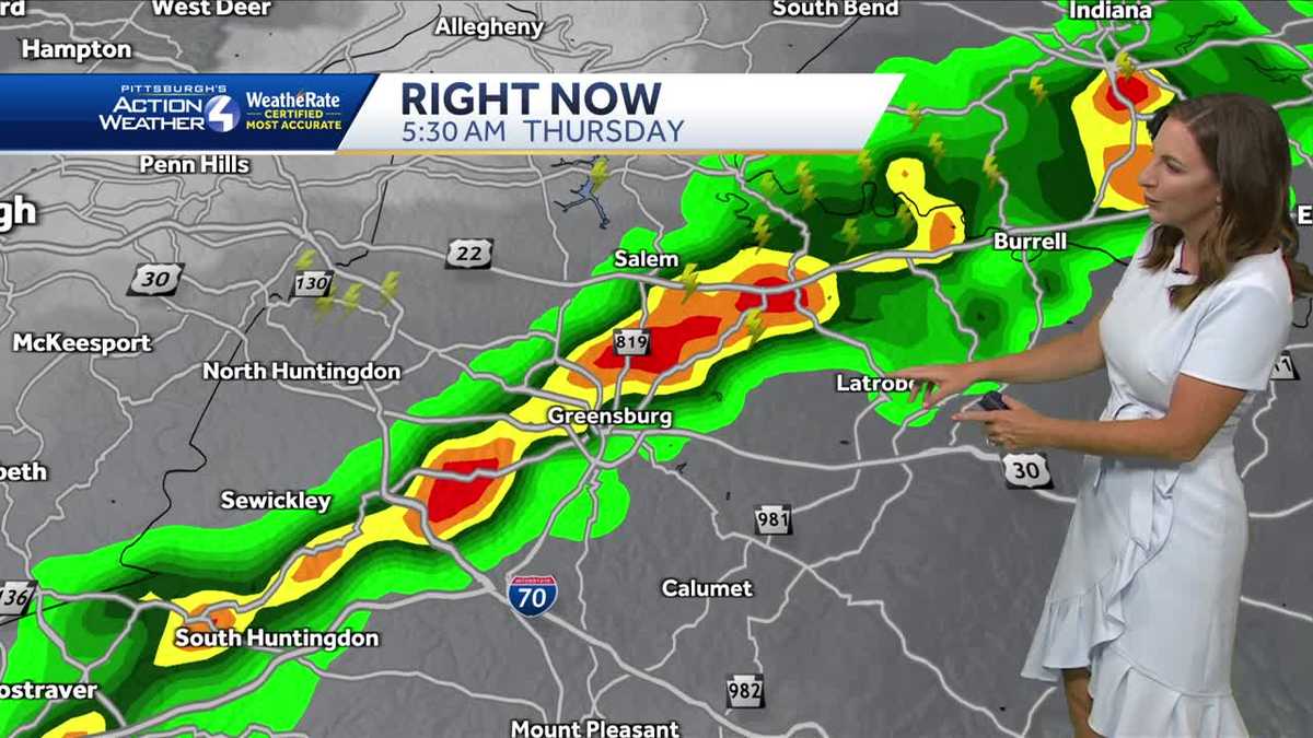 Line of storms moving through the Pittsburgh area on Thursday morning