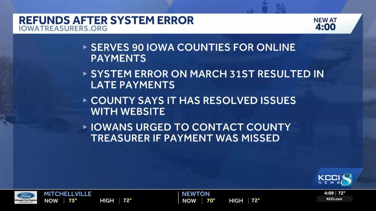 County treasurers work to refund any late charges to taxpayers hit by system error