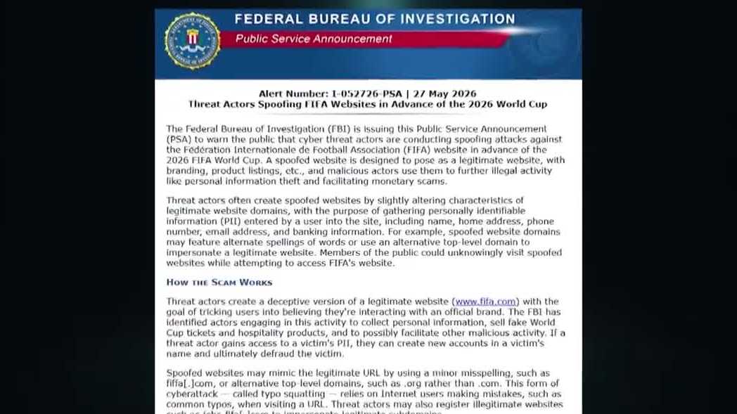FBI warns World Cup fans about fake FIFA websites, livestream scams