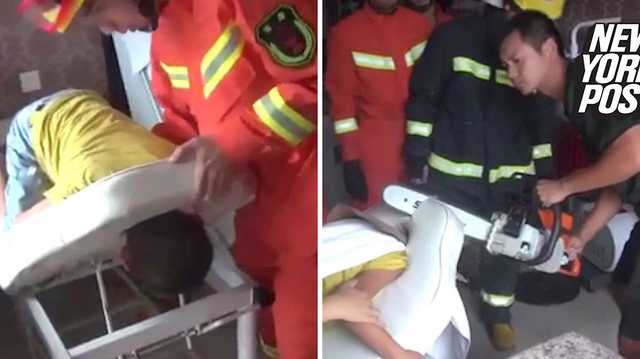 Video: Chainsaw used to free boy with head stuck in massage table