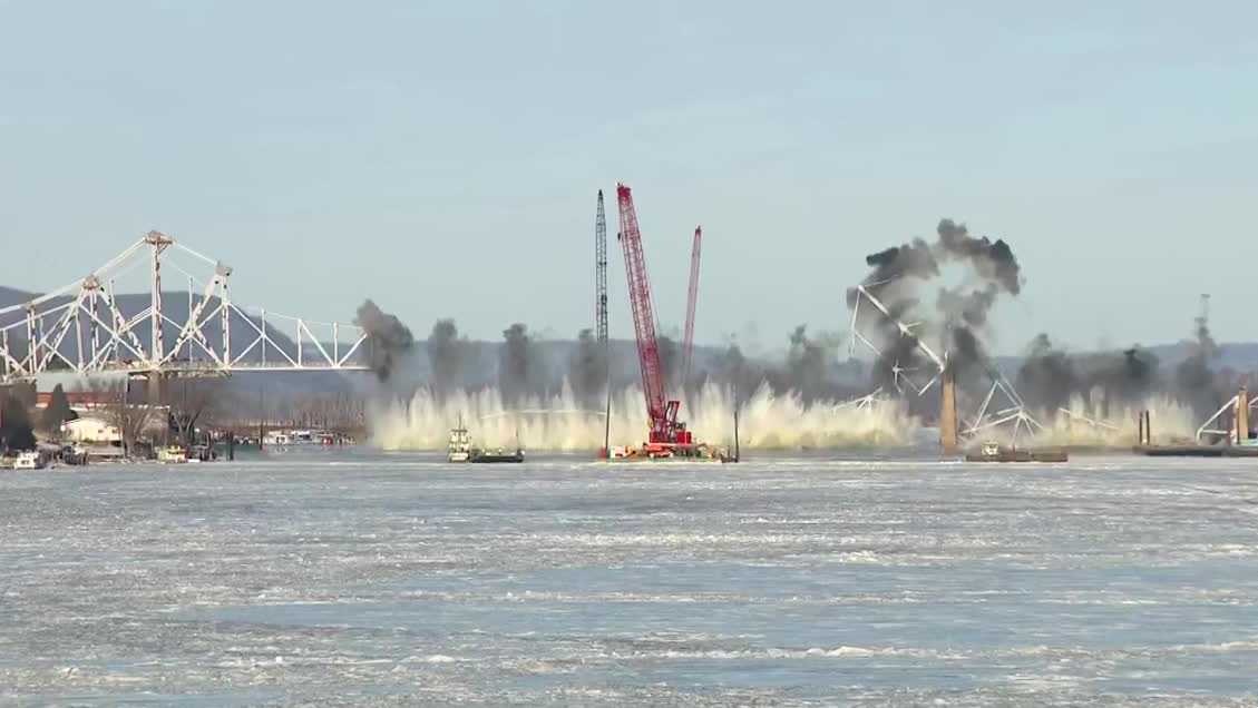 Watch video of the Black Hawk Bridge implosion - KCCI