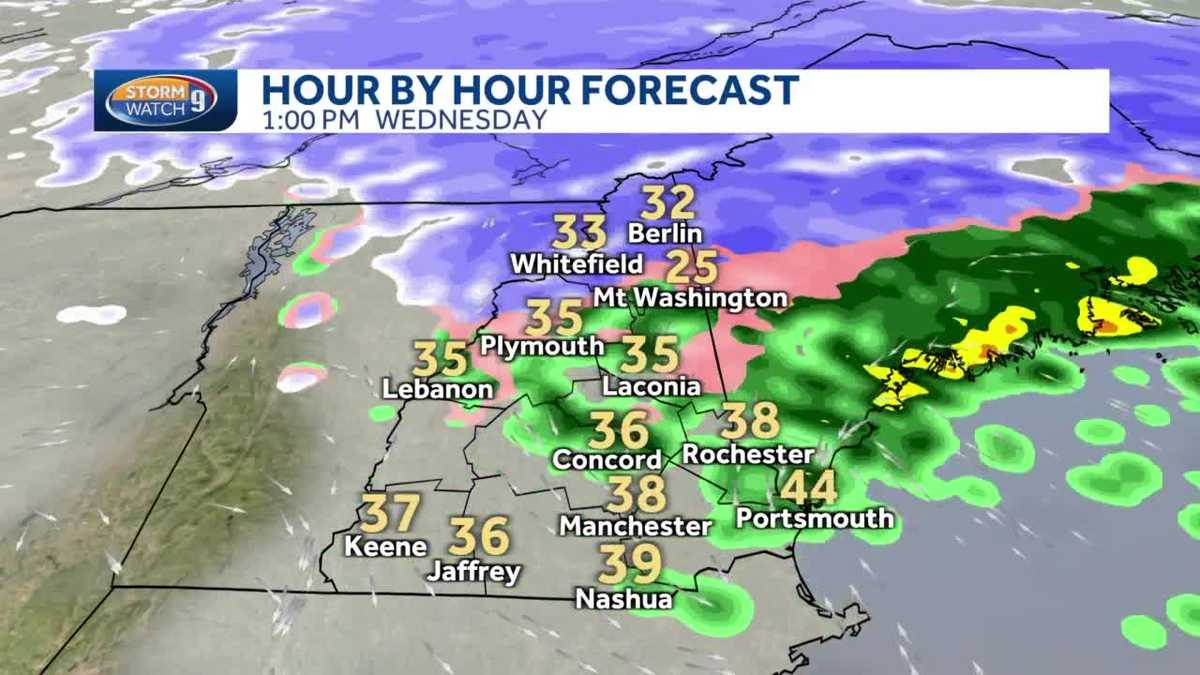 New Hampshire hourly weather Snow, mix, rain Wednesday