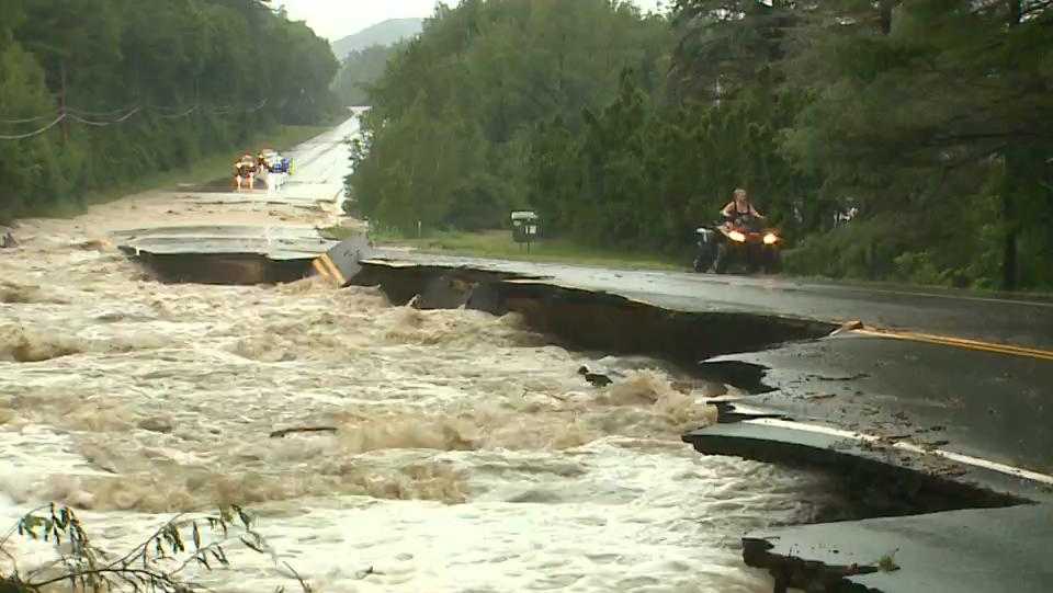 New Hampshire flash flooding Multiple roads washed out