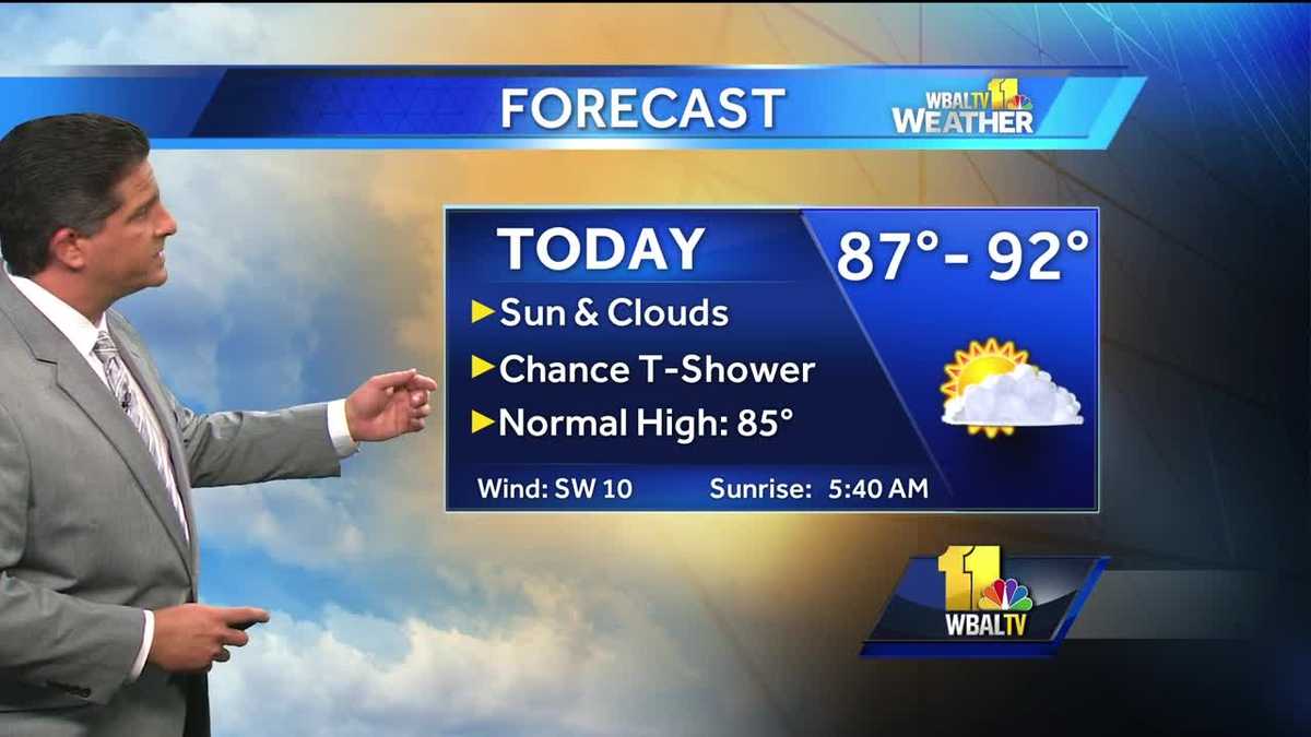 Sun, clouds, chance of Tshower Thursday