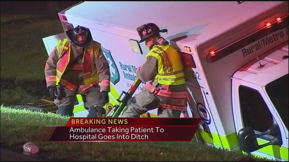 Ambulance carrying patient crashes into ditch