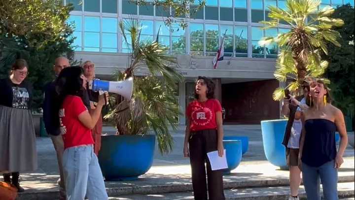 Small group protests data centers ahead of planning commission vote