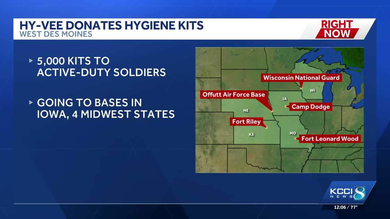 Volunteers at Hy-Vee pack hygiene kits for service members