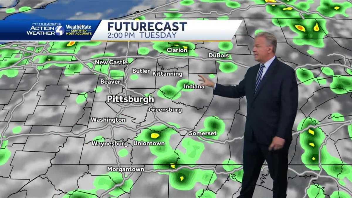 Warm with isolated storms on Tuesday