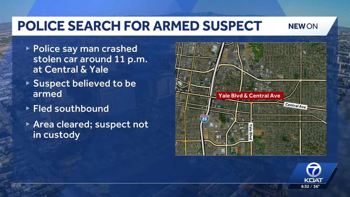 Albuquerque police search for armed suspect after stolen vehicle crash
