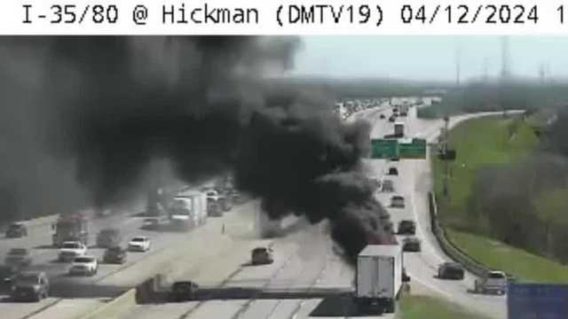 Semi-truck catches fire on Interstate 35/80 near Des Moines