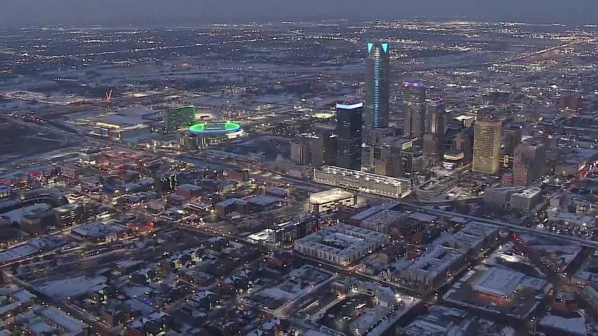 How much snow remains in Oklahoma City? Sky 5 shows the scene from above