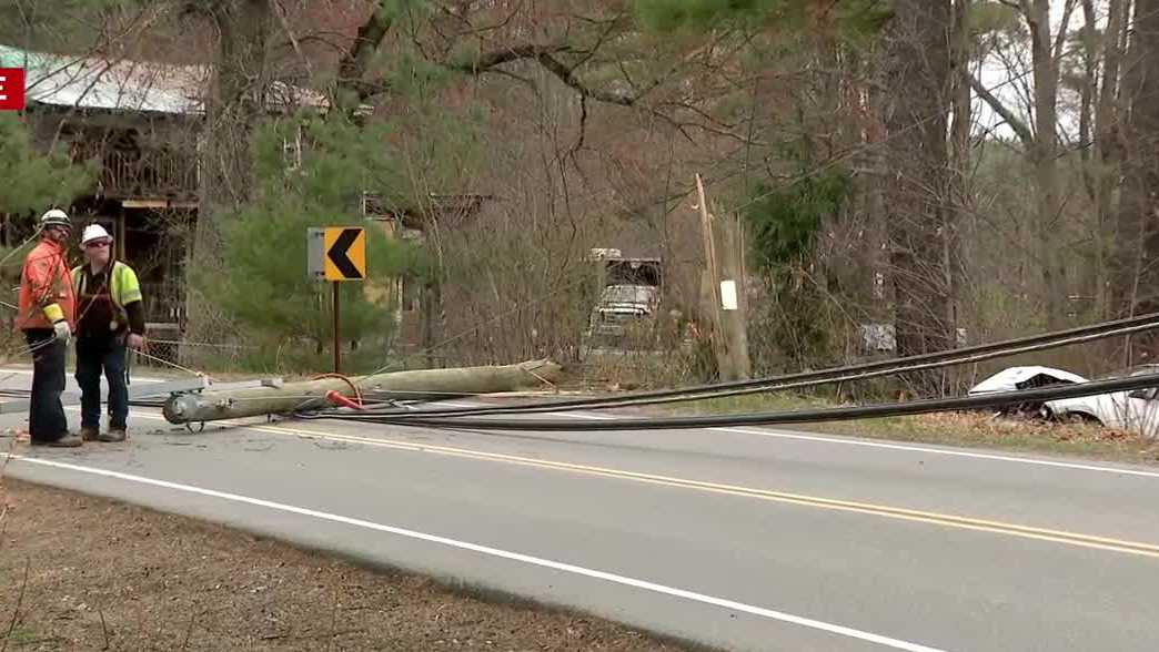 Road in Merrimack, NH, closed after utility pole snaps in crash - WMUR