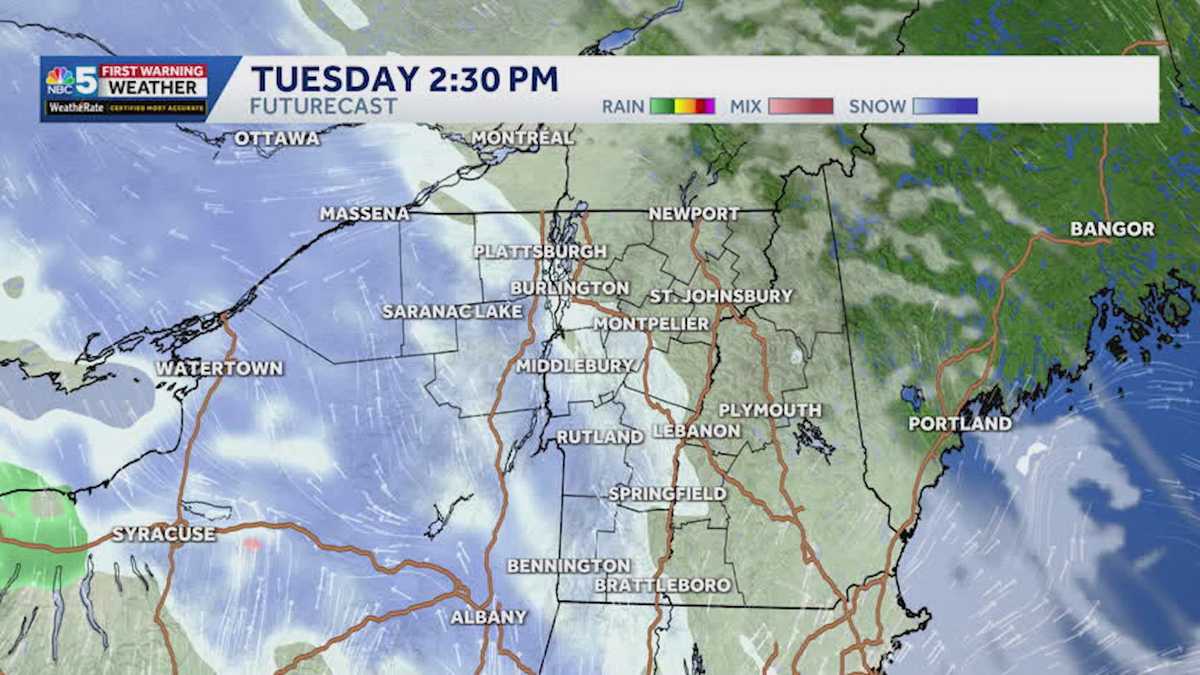 Hour-by-hour forecast: See when steady snow arrives Tuesday afternoon in Vermont, New York