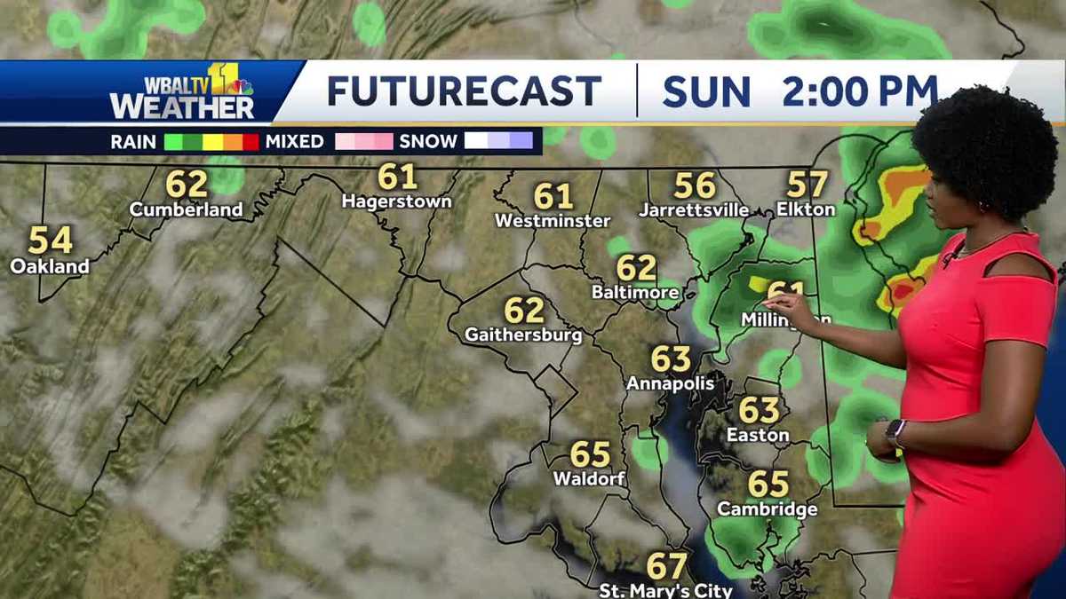 Light scattered rain showers for Mother's Day in Maryland