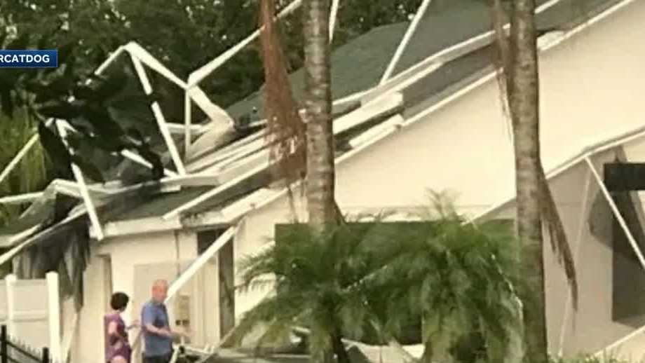 Pool enclosure damaged by wind in Sanford