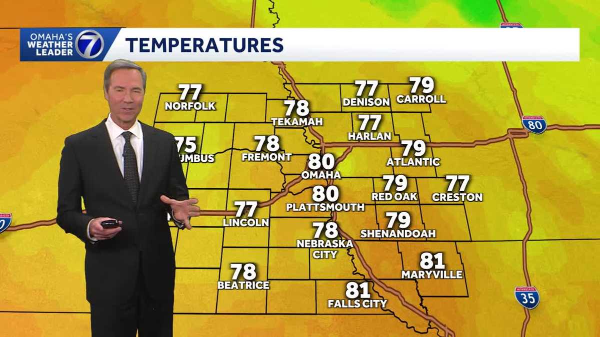 Warm into the evening around Omaha temperatures in the 70s