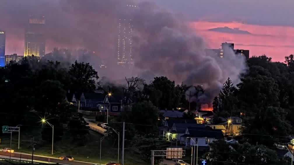 Omaha firefighters battle large two-garage South Omaha fire