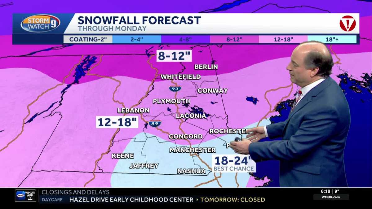 Video: Snow to continue into Monday in New Hampshire