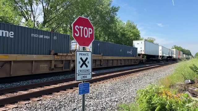 Cargo truck hit by freight train in Rosedale, no injuries reported